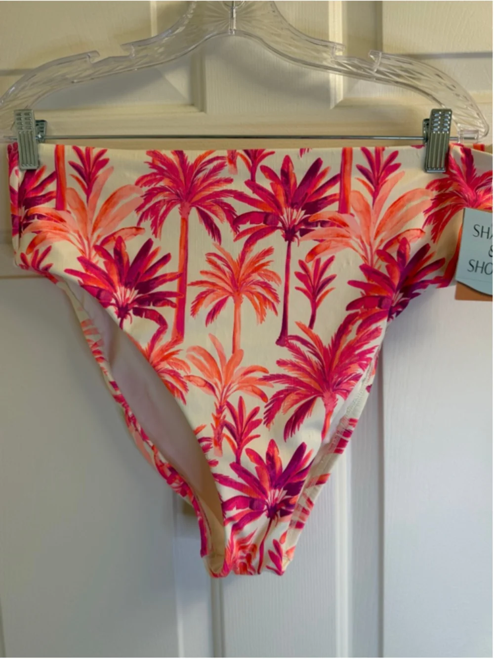 Shade & Shore Palm Print High Waist High Leg Cheeky Bikini Bottom XL NWT